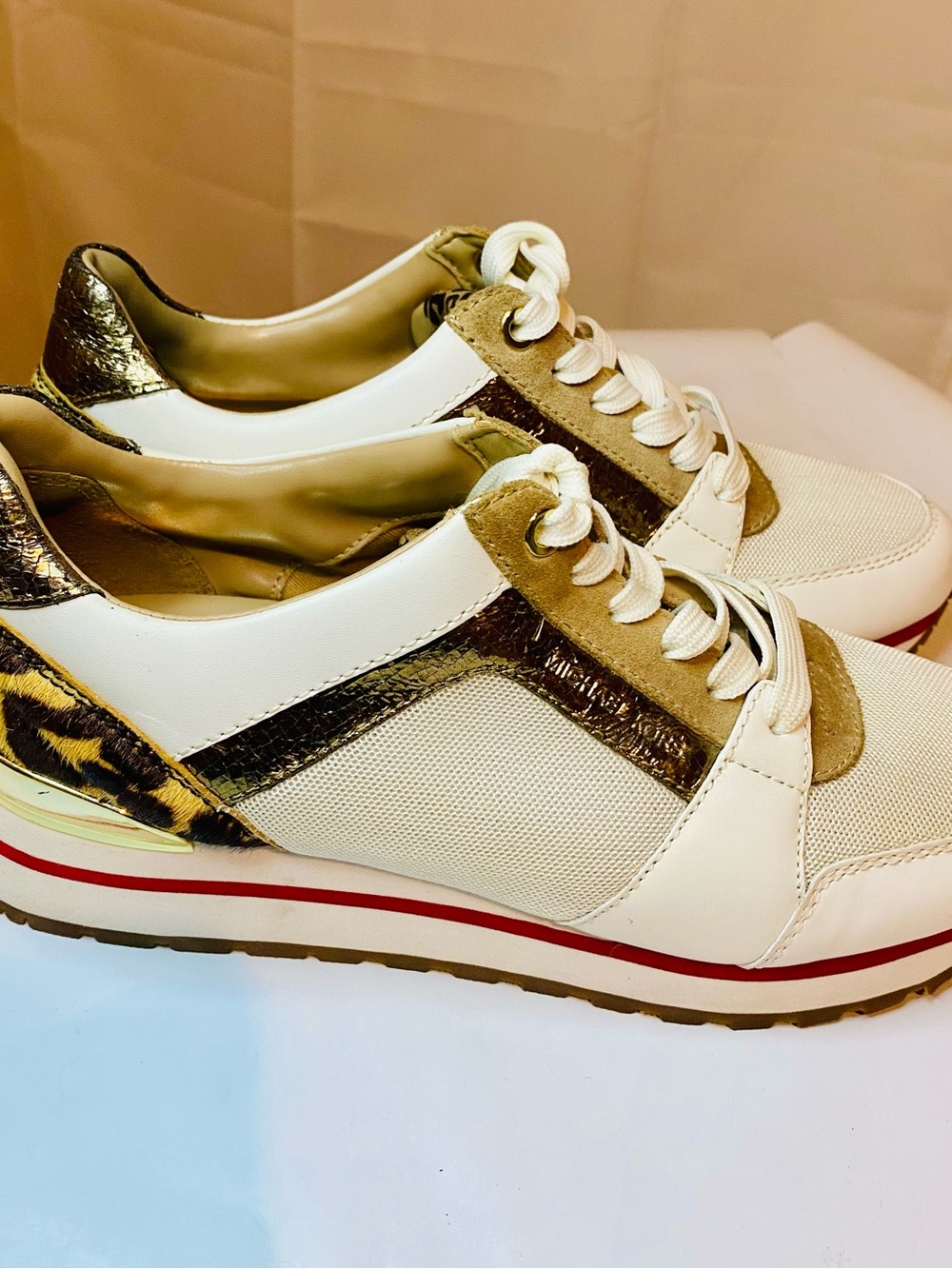 MICHAEL Michael Kors White, Tan & Leopard Accent Girls Big Kid Sneakers - Picture 3 of 10